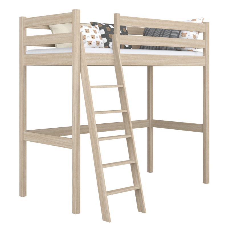 Dębowe łóżko N-WOOD na antresoli N03 dąb bielony 120x180 1szt.