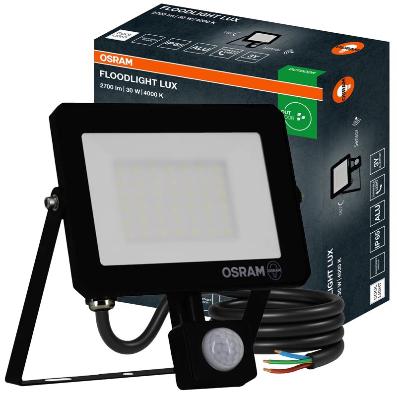 Naświetlacz LED OSRAM Halogen Zewnętrzny Reflektor 30W 4000K 2700lm IP65 z Czujnikiem Ruchu i Zmierzchu 1 szt.