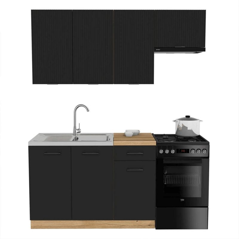 Zestaw Mebli Kuchennych Na Wymiar Mebel Elite Modułowe Ryflowane Czarny Modern 170 1 kpl