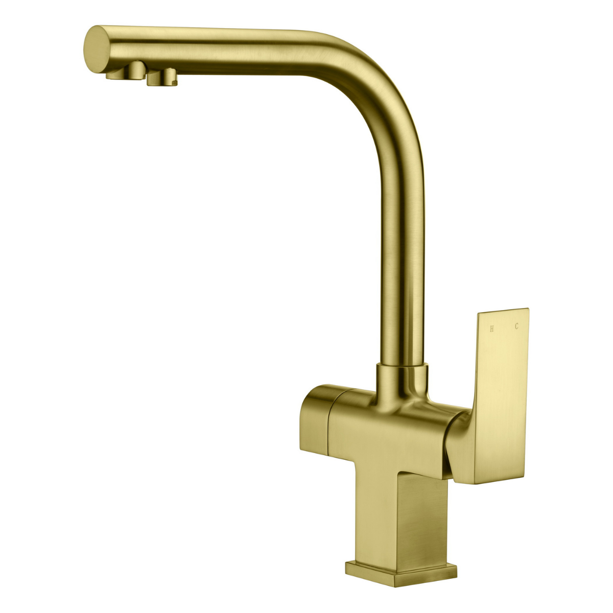 Dwuobwodowa bateria kuchenna Blue Water Sora Mosiądz antyczny, trójdrożna kran do podłączenia wody bieżącej i filtrowanej.