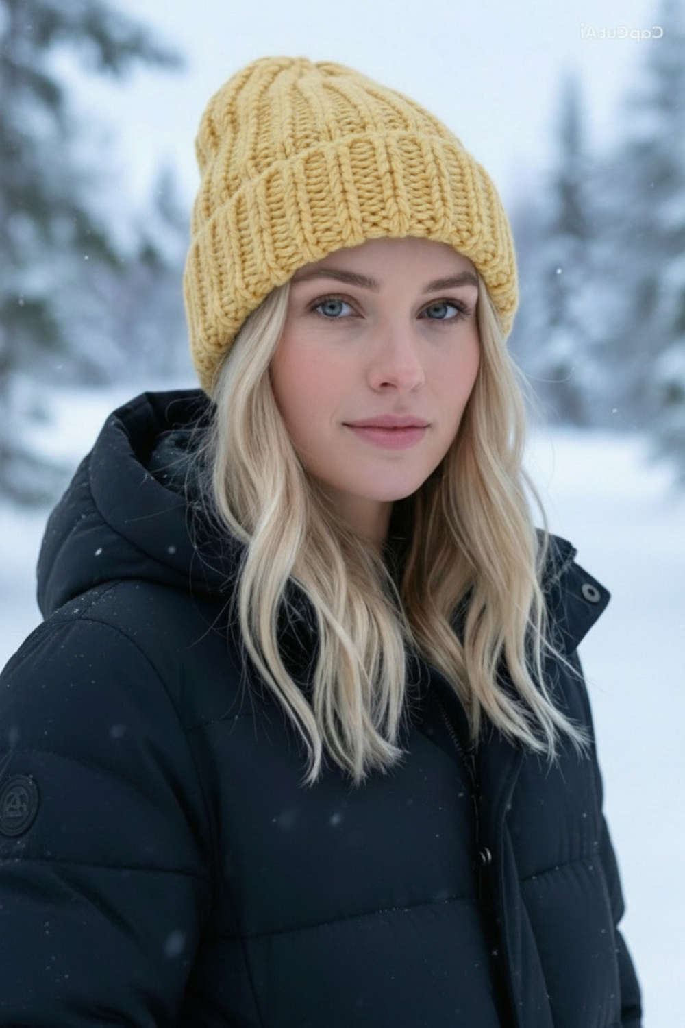 Lillow - Wełniana czapka, ręcznie robiona - masełkowy - Uszyto w Polsce