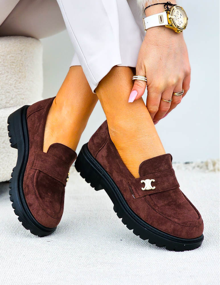 Czekoladowe Zamszowe Mokasyny Na Platformie Celine