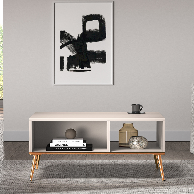 Stolik kawowy 90 cm do salonu SELGIN kaszmir metalowe nóżki