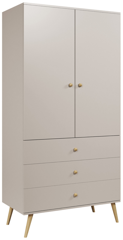 Szafa do pokoju dwudrzwiowa z szufladami i drążkiem BONE kaszmir