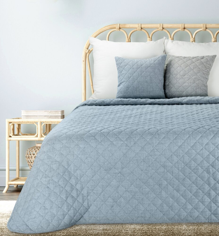 Narzuta na łóżko 170x210 cm LENON 1 niebieska imitacja lnu