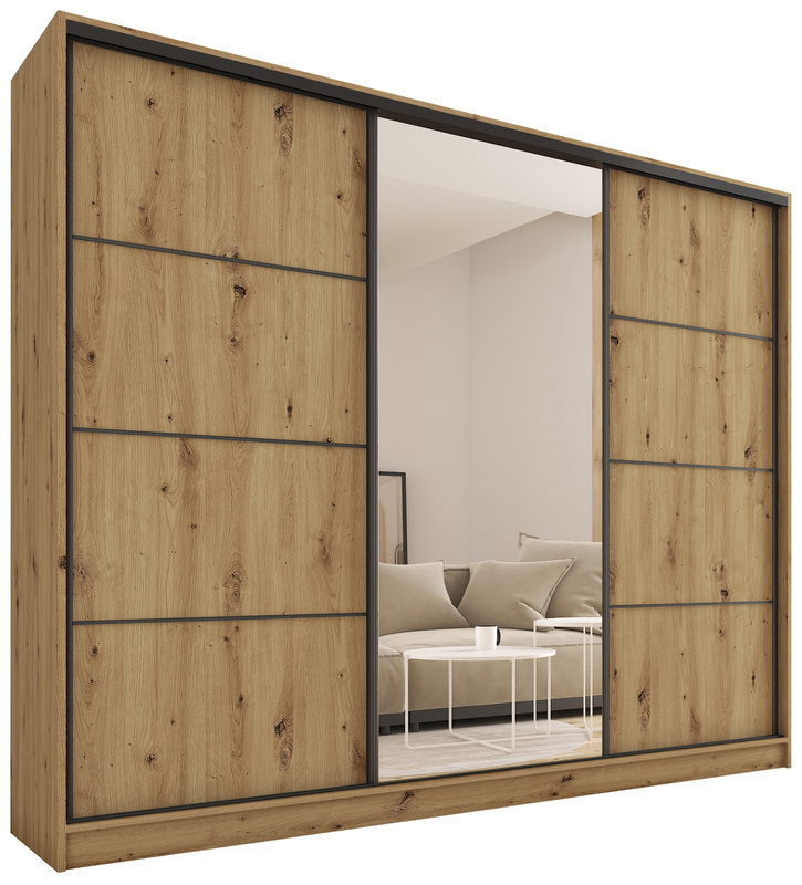 Szafa przesuwna z lustrem 250 cm LOFT MAX z półkami i drążkami