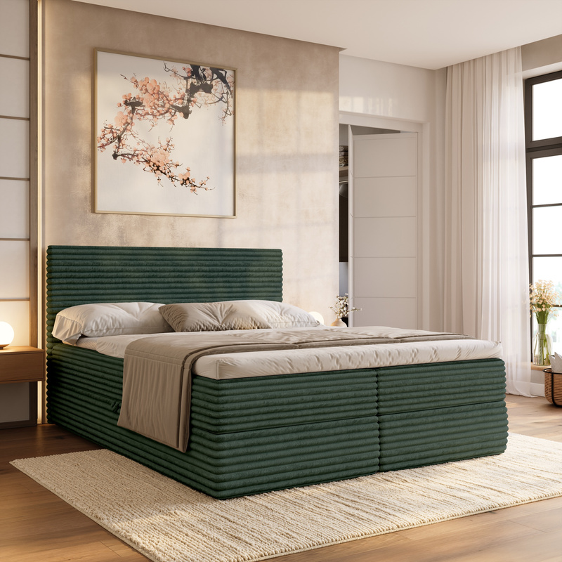 Łóżko 160x200 z pojemnikiem kontynentalne MILA zielone
