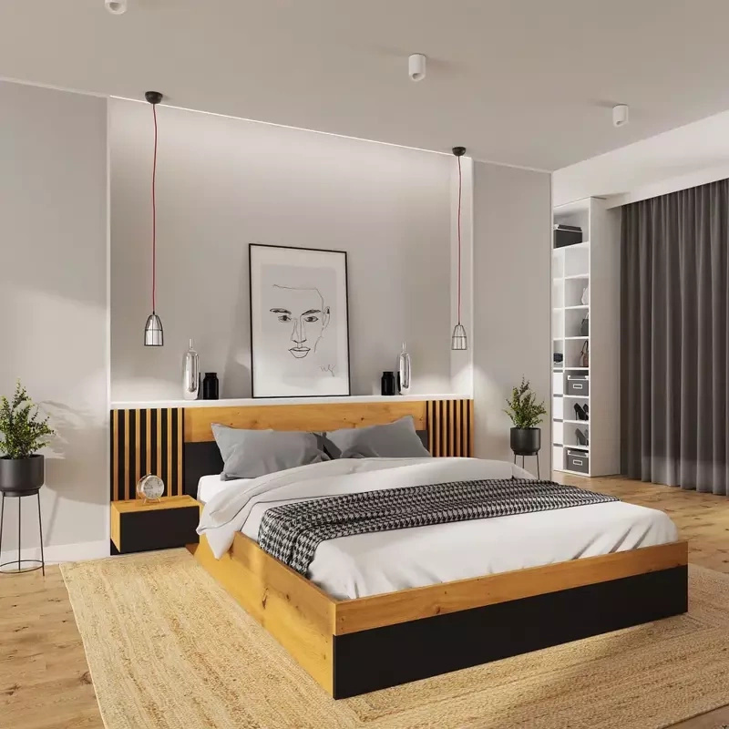 Łóżko sypialniane 180x200 z szafkami nocnymi NELGARI