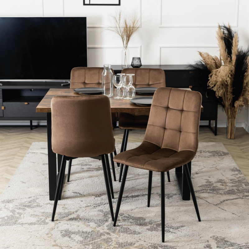 Krzesło do jadalni loftowe PAREO welurowa tkanina brązowe
