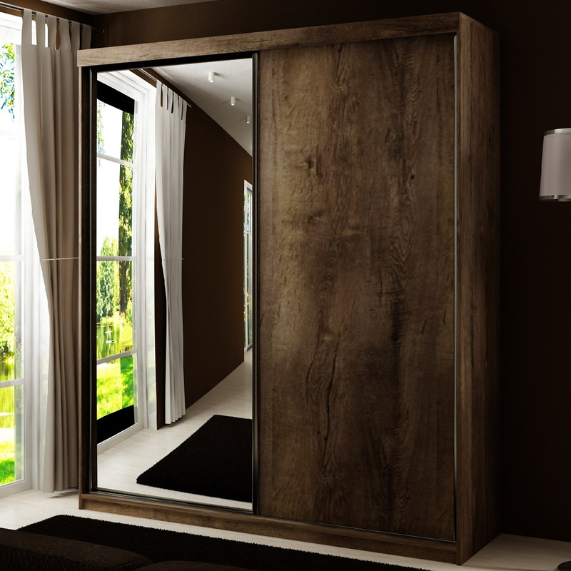 Szafa przesuwna do sypialni z lustrem 150 cm TARO jesion ciemny