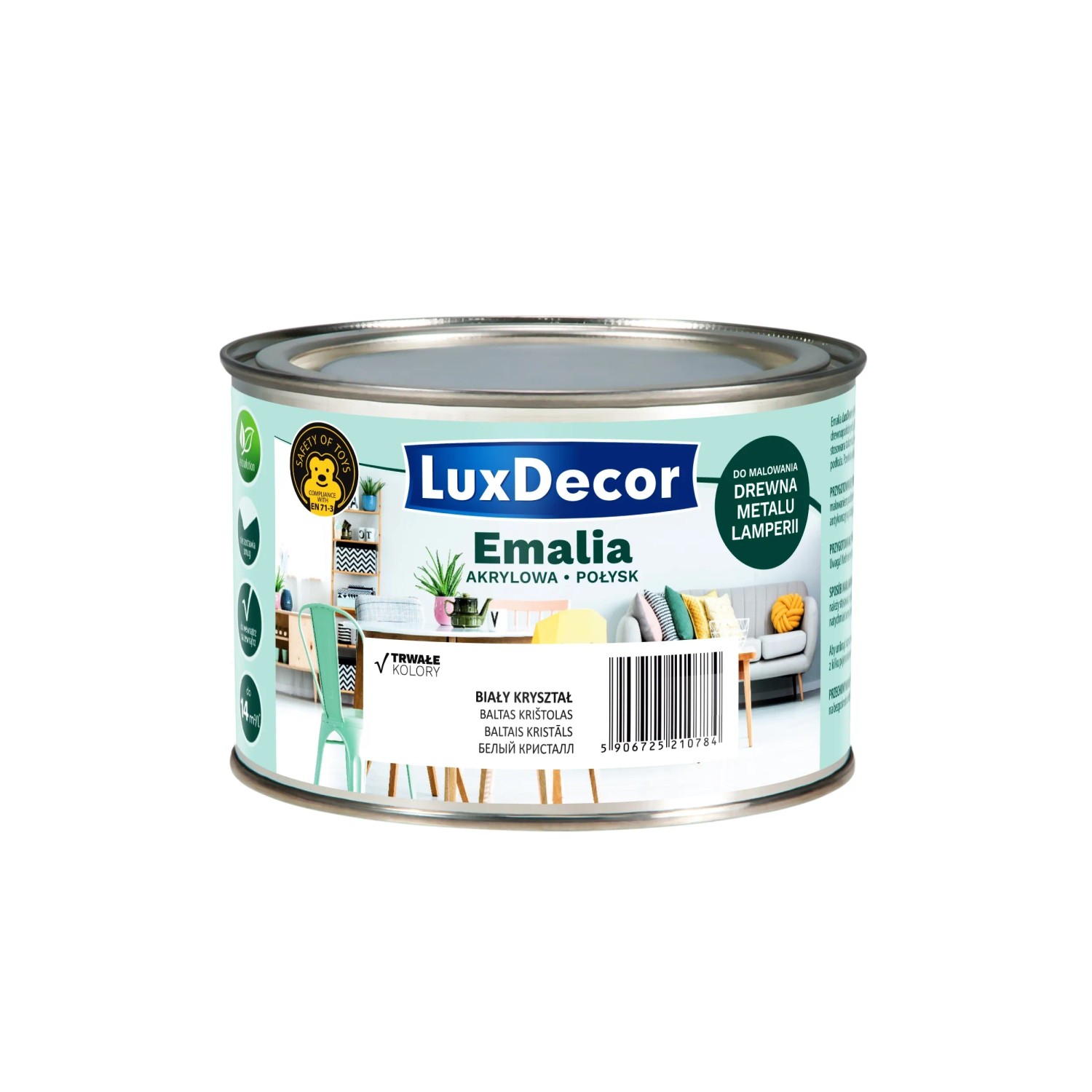 LuxDecor Emalia akrylowa do drewna i metalu połysk biały kryształ 400 ml