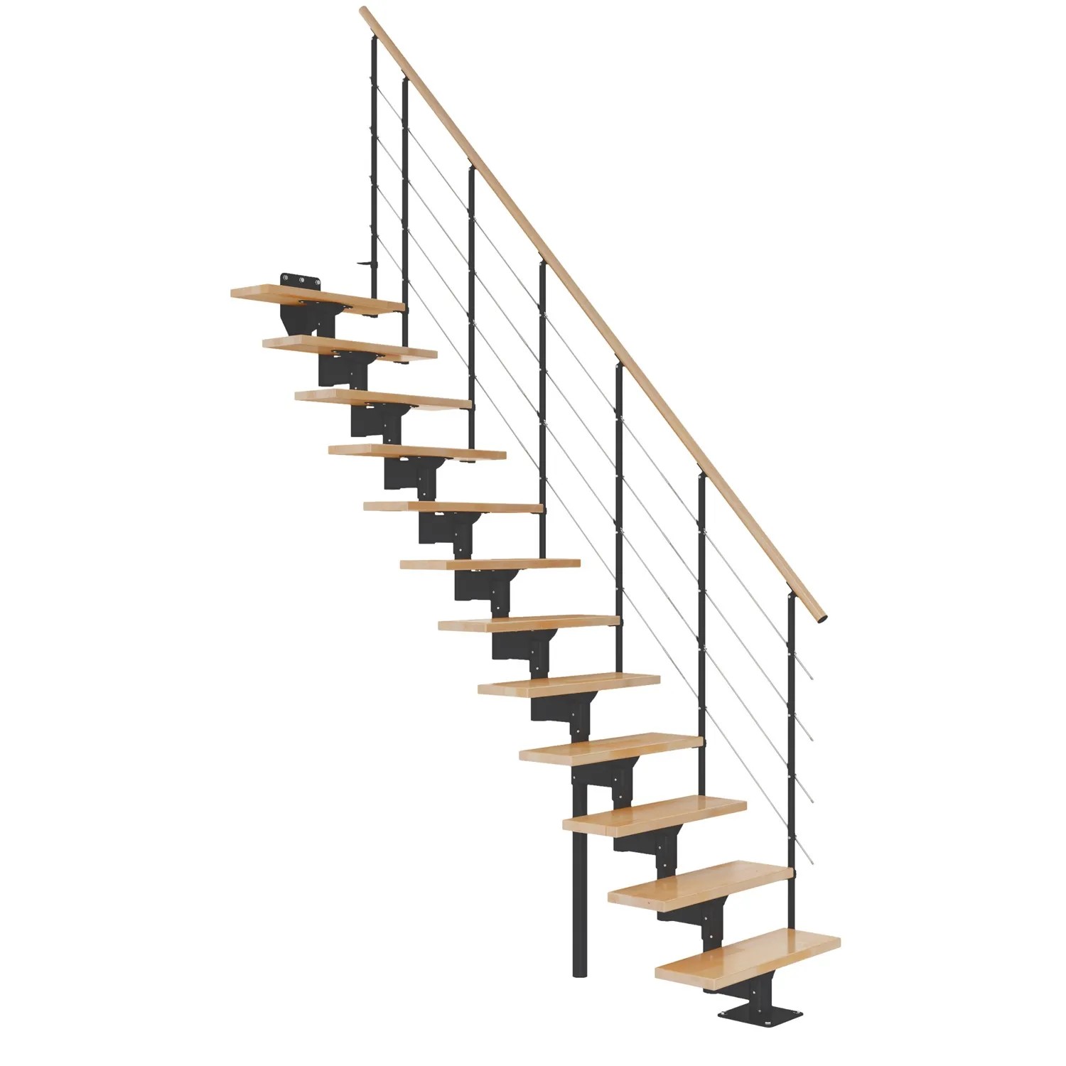 Dolle Schody modułowe Boston proste antracytowe, 12-stopni, buk lakierowany