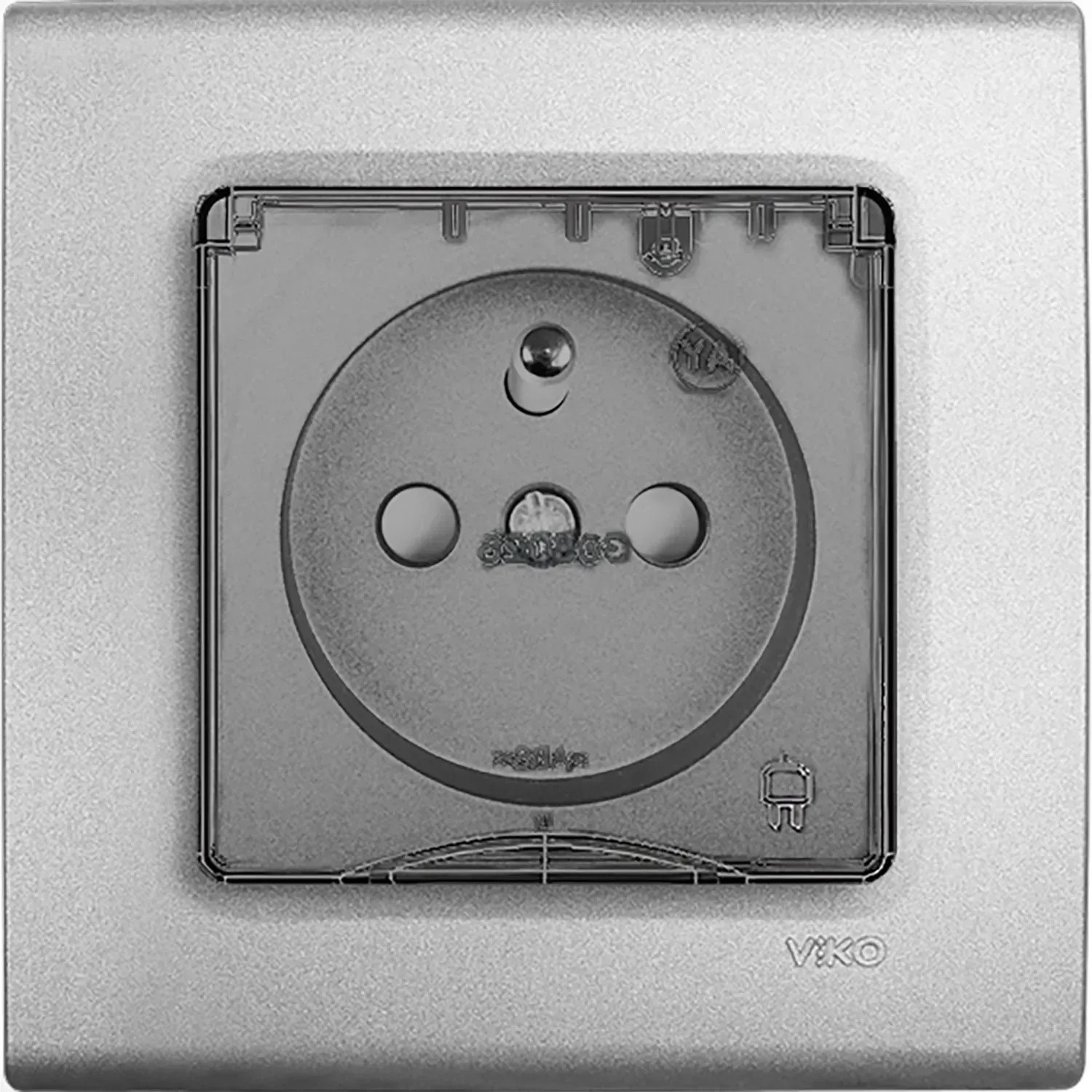 Gniazdo Linnera pojedyncze Z/U IP44 z ramką srebrne