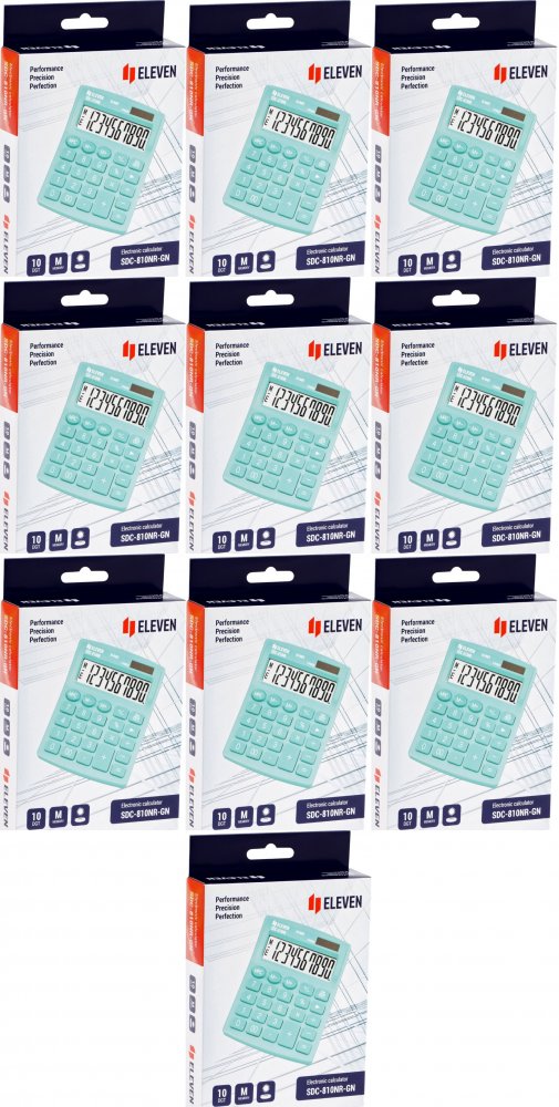 10x Kalkulator biurowy Eleven SDC-810NRGNE, 10 cyfr, zielony