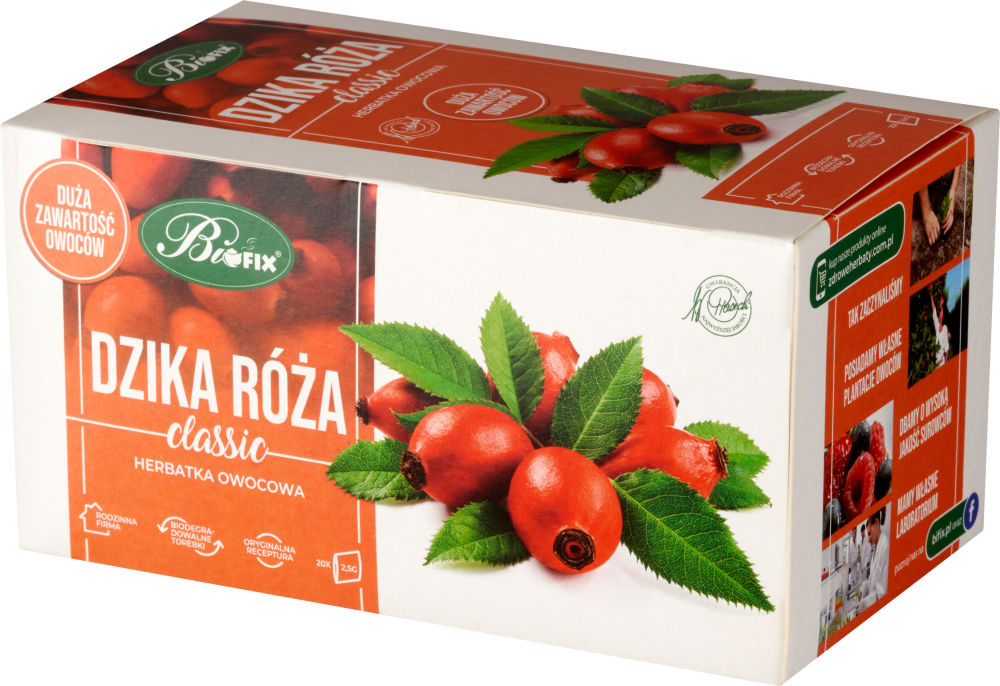 Herbata owocowa w torebkach BiFix Classic, dzika róża, 20 sztuk x 2.5g