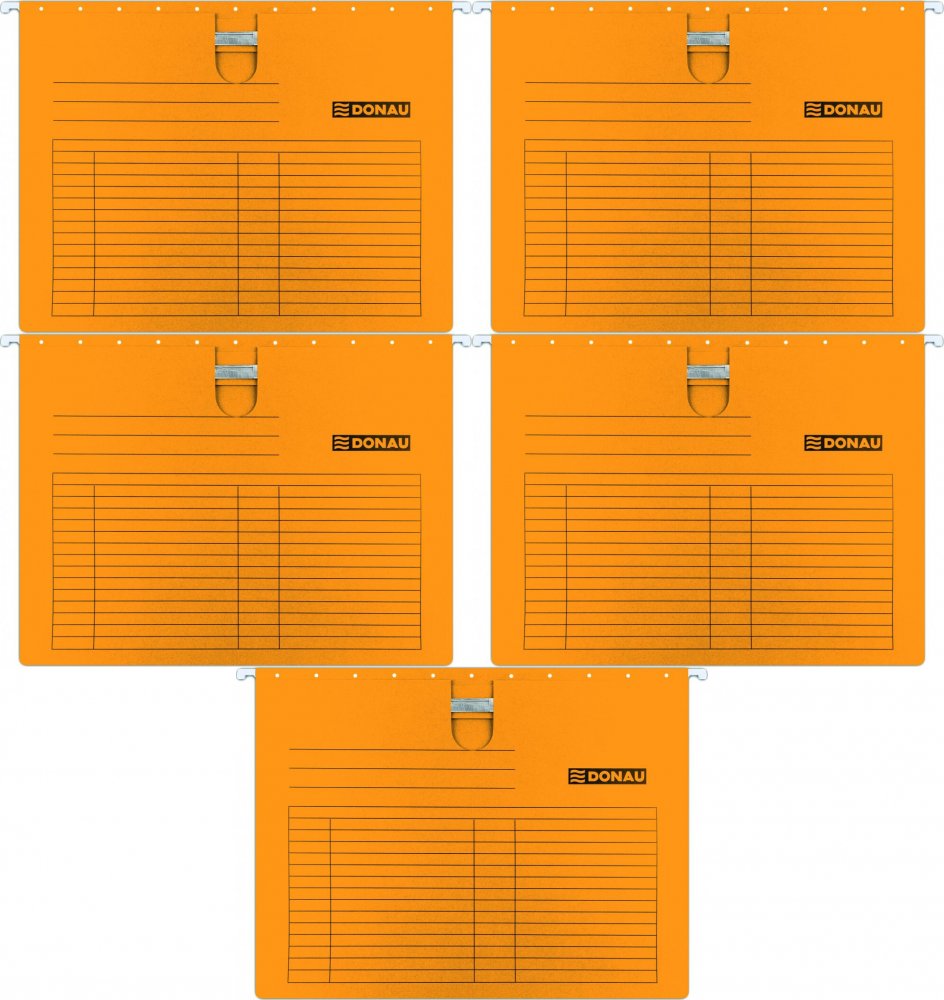 5x Skoroszyt zawieszany kartonowy Donau, z wąsem, A4, 230g/m2, pomarańczowy
