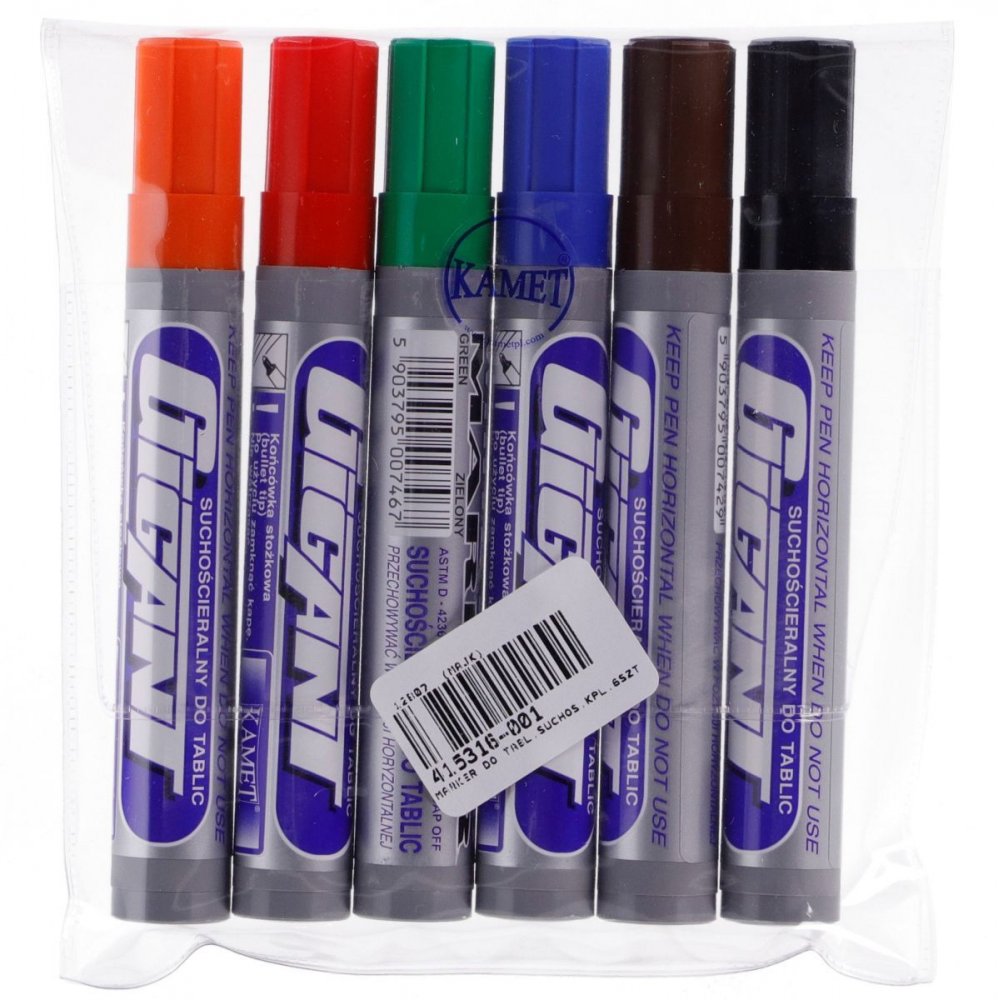 Marker suchościeralny Kamet Gigant, okrągła, 3mm, 6 sztuk, mix kolorów