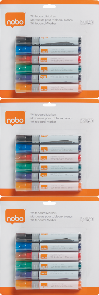 3x Marker suchościeralny Nobo Liquid Ink, okrągła, 6 sztuk, mix kolorów