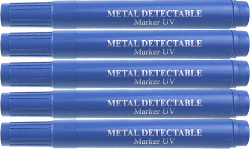 5x Marker permanentny wykrywalny Prohaccp, z tuszem UV, okrągła, obudowa kolor niebieski, wkład UV transparentny