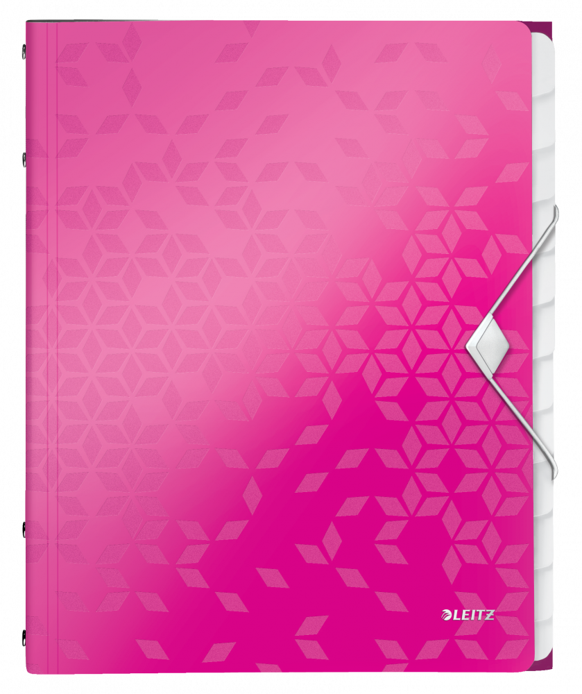 Teczka z przegródkami Leitz Wow, segregująca, z gumką, A4, 12 przekładek, różowy