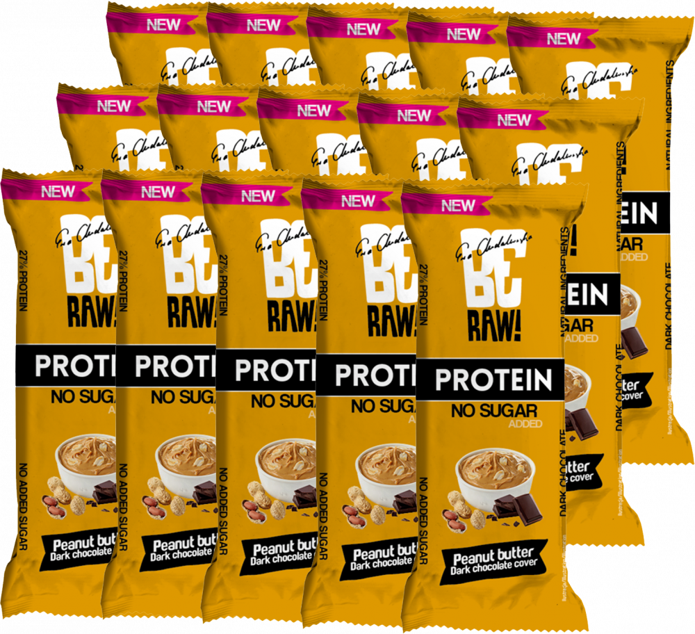 15x Baton proteinowy BeRAW 27%, masło orzechowe, 40g