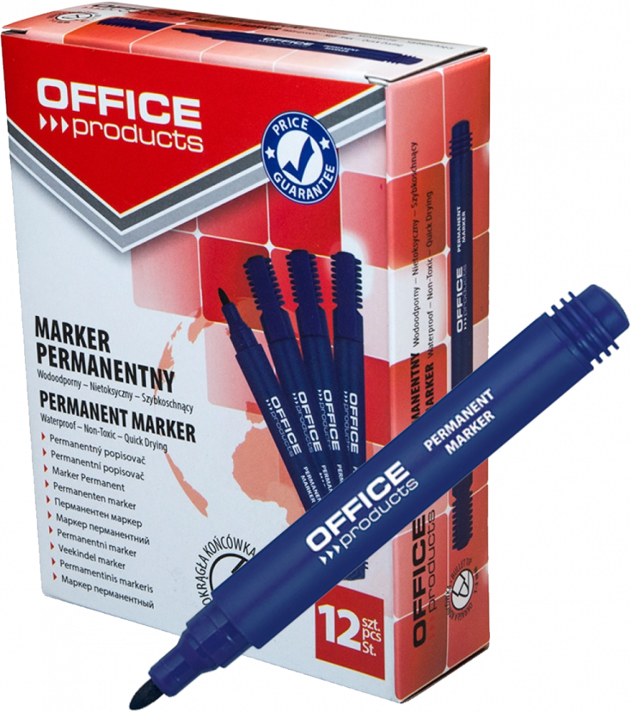 12x Marker permanentny Office Products, okrągła, 1-3mm, niebieski