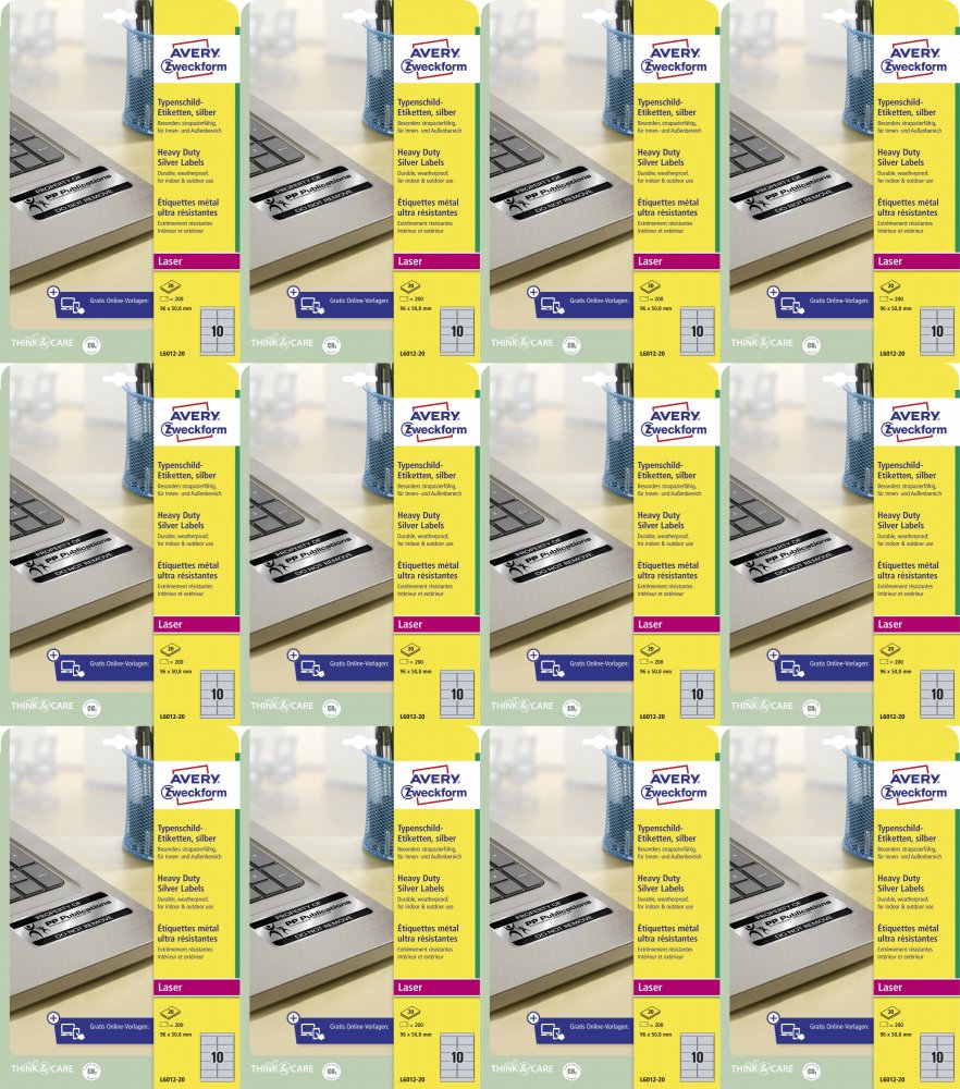 12x Etykiety znamionowe Avery Zweckform, 96x50.8 mm, 20 arkuszy, srebrny
