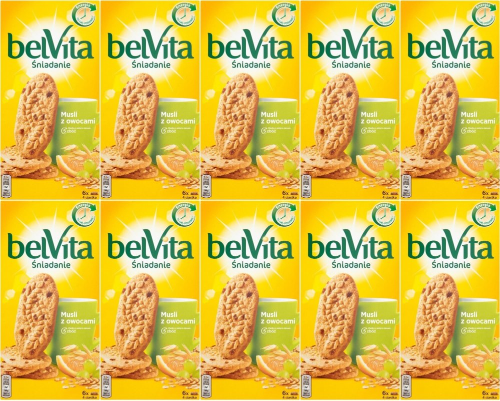 10x Ciastka zbożowe BelVita, musli z owocami, 300g