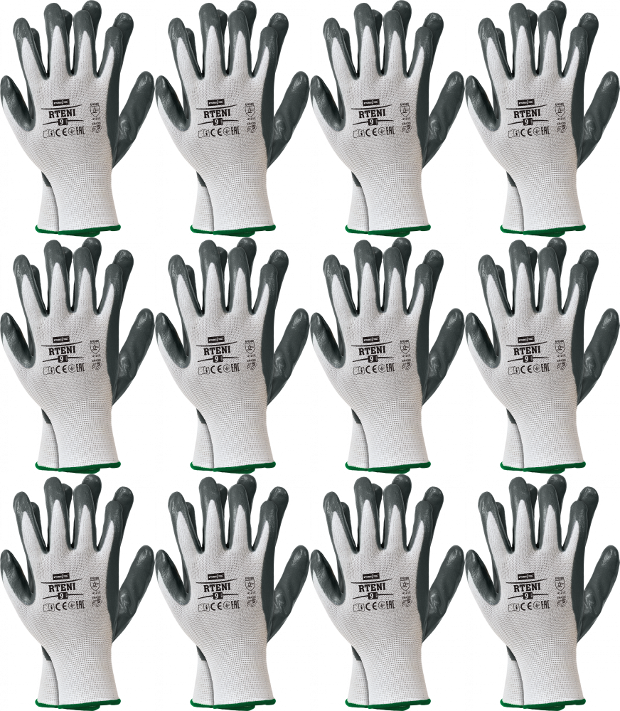 12x Rękawice robocze Reis Rteni, powlekane, rozmiar 9, biało-szary