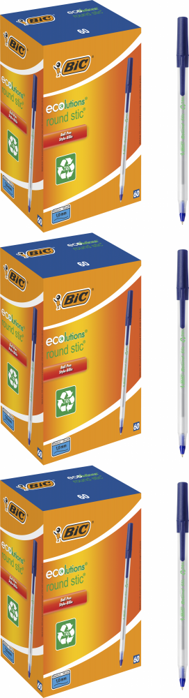 180x Długopis Bic, Ecolutions Round Stic, 1mm, niebieski