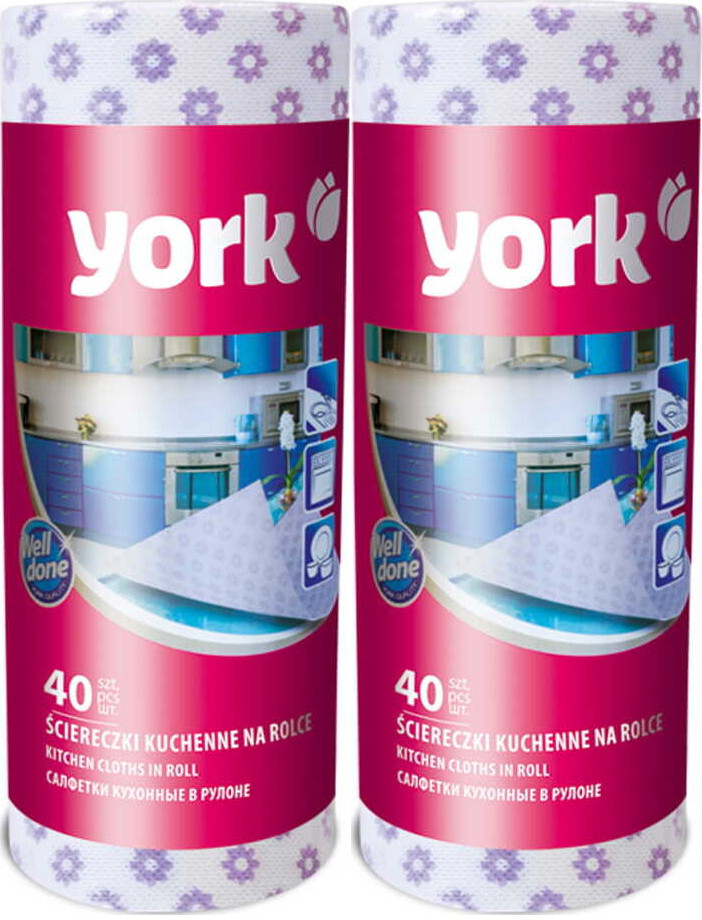 2x Ściereczka kuchenna na rolce York, uniwersalna, 40 sztuk, mix kolorów