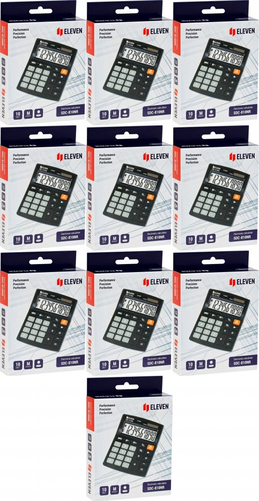 10x Kalkulator biurowy Eleven SDC-810NR, 10 cyfr, czarny