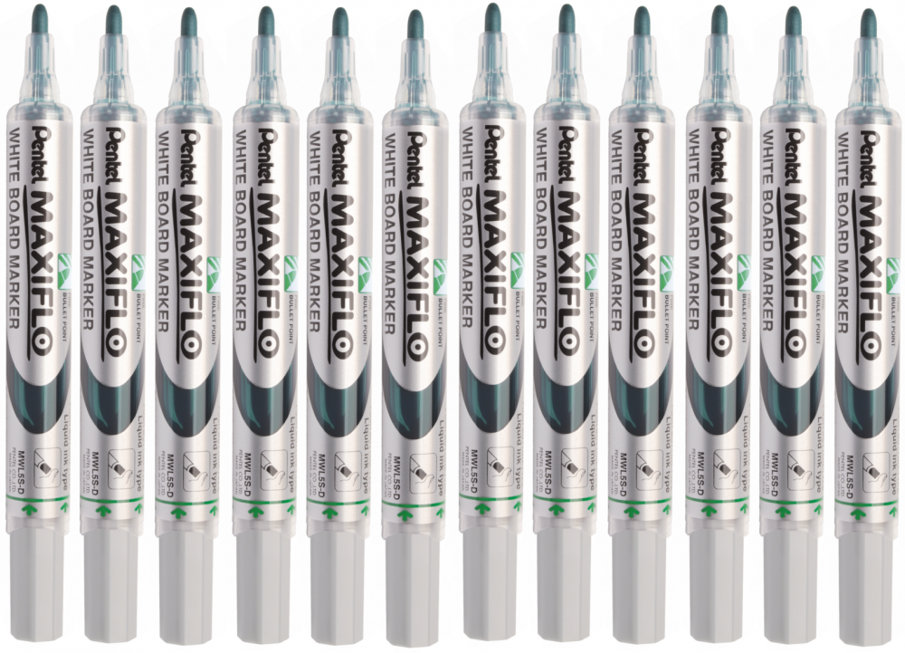 12x Marker suchościeralny Pentel Maxiflo MWL5S, okrągła, 4mm, zielony