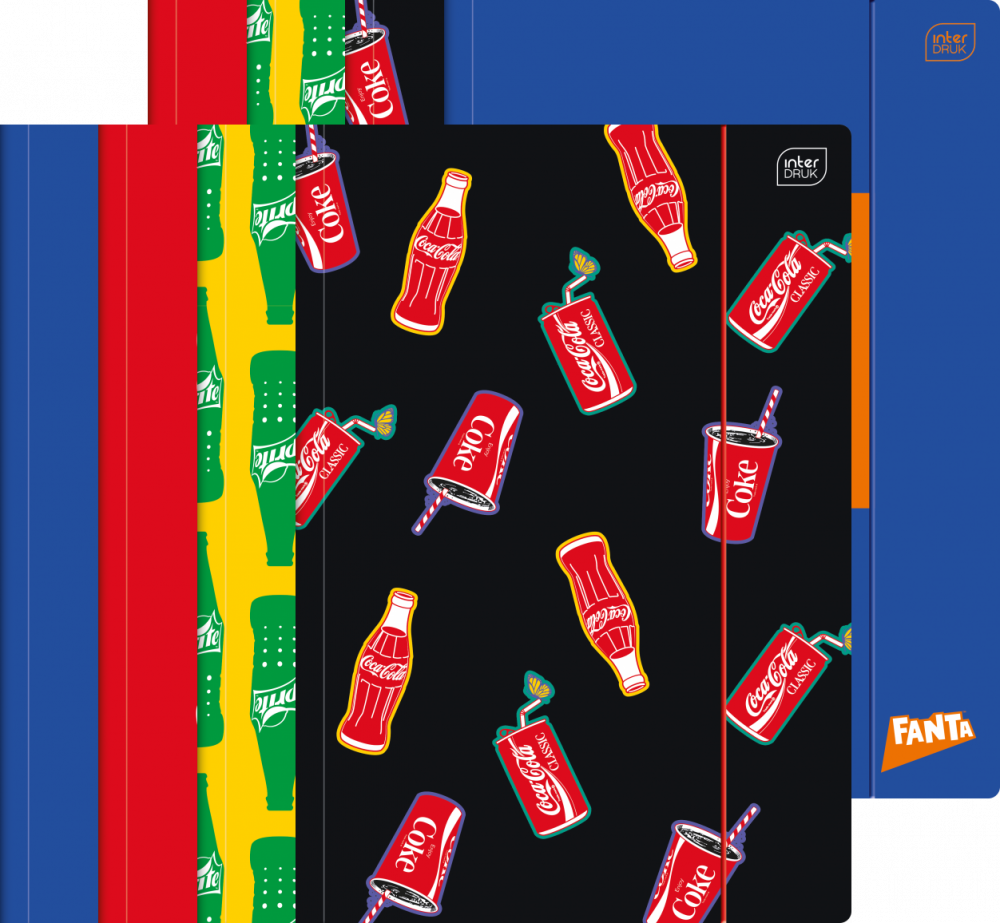 8x Teczka na dokumenty A4 Interdruk Coca Cola, z gumką, Mat+UV, mix wzorów