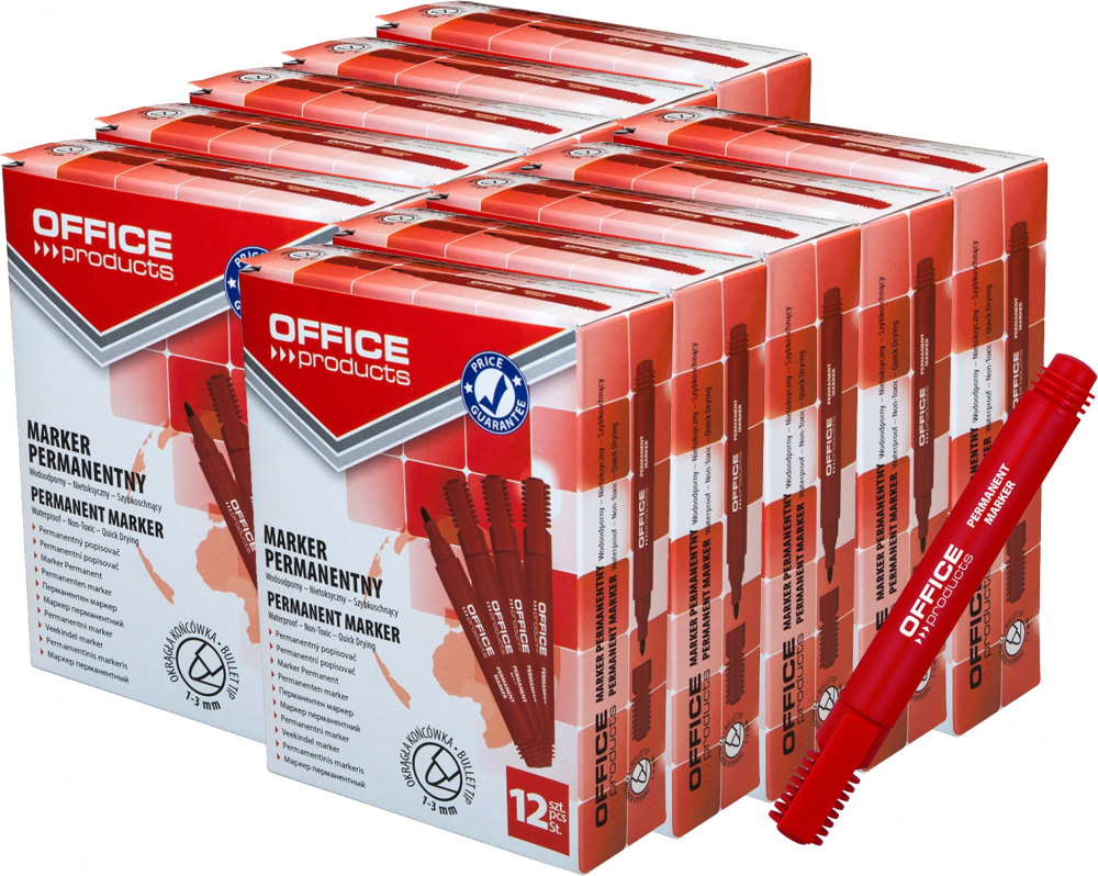 120x Marker permanentny Office Products, okrągła, 1-3mm, czerwony