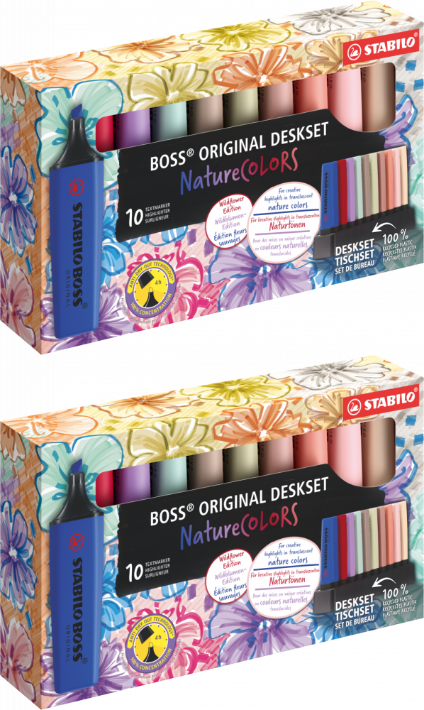 2x Zakreślacz Stabilo Boss Original NatureCOLORS Wildflowers, ścięta, 10 sztuk, podstawka, mix kolorów