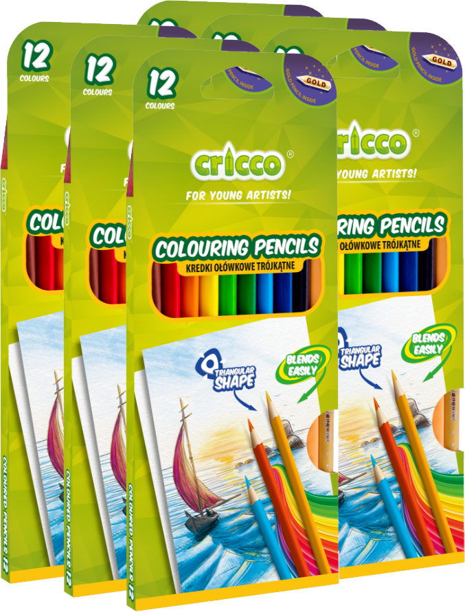 6x Kredki ołówkowe trójkątne Cricco, 12 kolorów