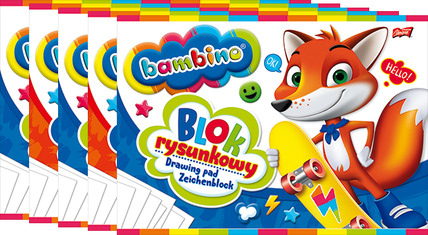 5x Blok rysunkowy Bambino Zwierzaki Uczniaki, A4, 20 kartek, biały