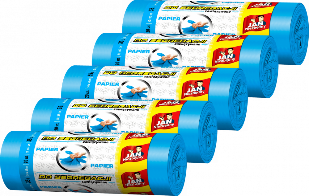5x Worki na śmieci Jan Niezbędny, na papier, 35l, 20 sztuk, niebieski