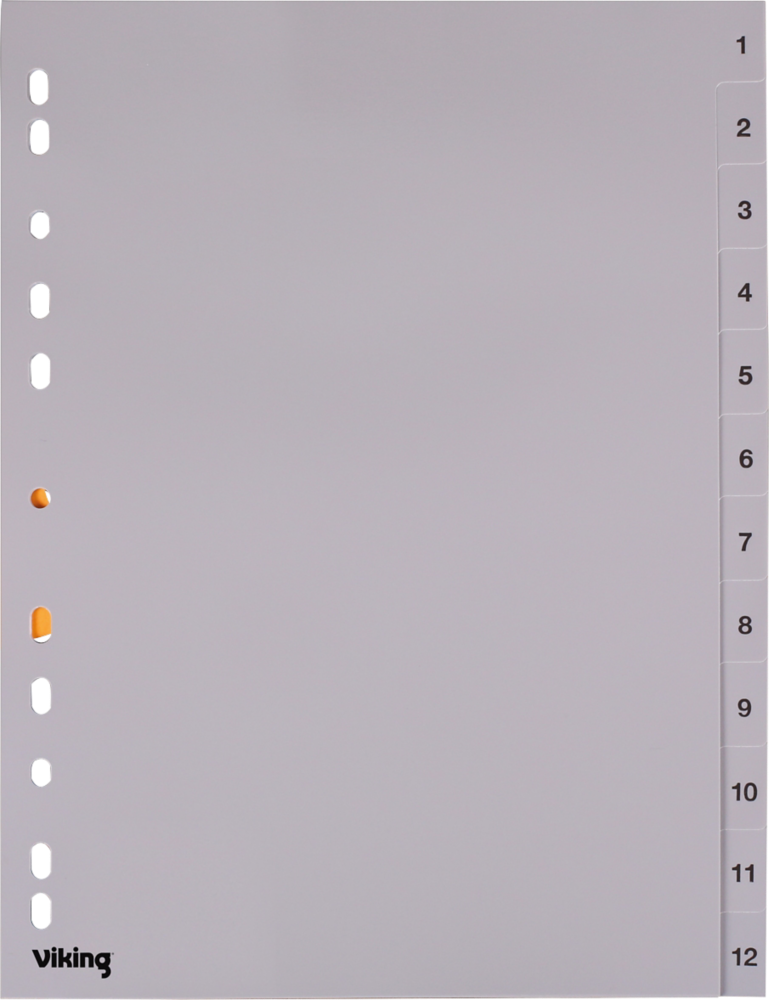 Przekładki do segregatora Viking, plastikowe, numeryczne, A4, 1-12 kart, szary