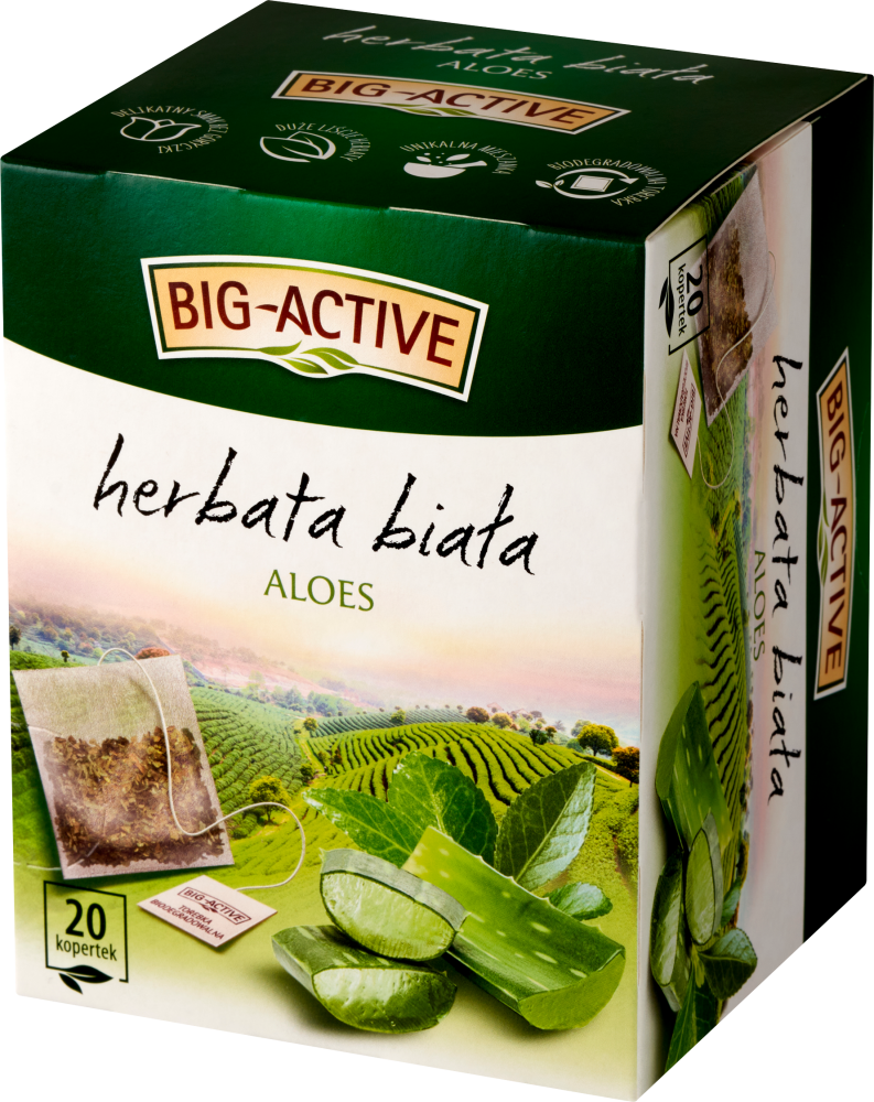 Herbata biała smakowa w torebkach Big Active z Aloesem, aloes, 20 sztuk x 1.5g