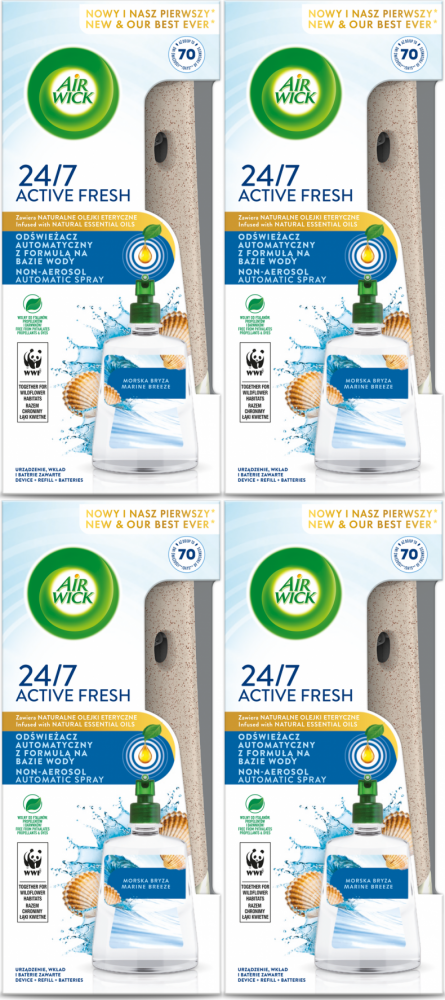4x Odświeżacz powietrza Air Wick wkład + urządzenie, Active Fresh, morska bryza, 228ml