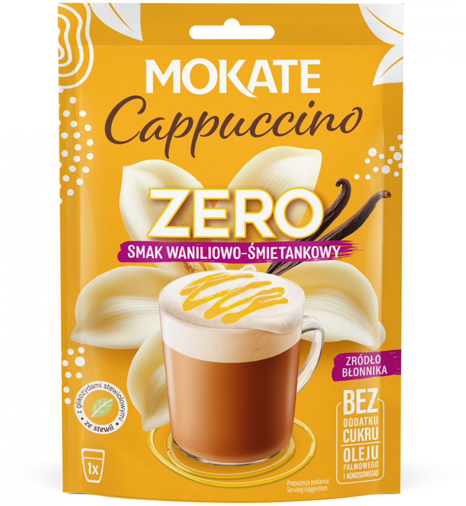Kawa rozpuszczalna Mokate Cappuccino Zero, waniliowo-śmietankowy, 20g