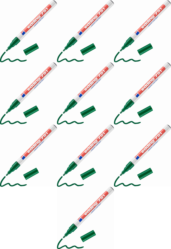 10x Marker olejowy edding 751, w aluminiowej obudowie, okrągła, 1-2mm, zielony
