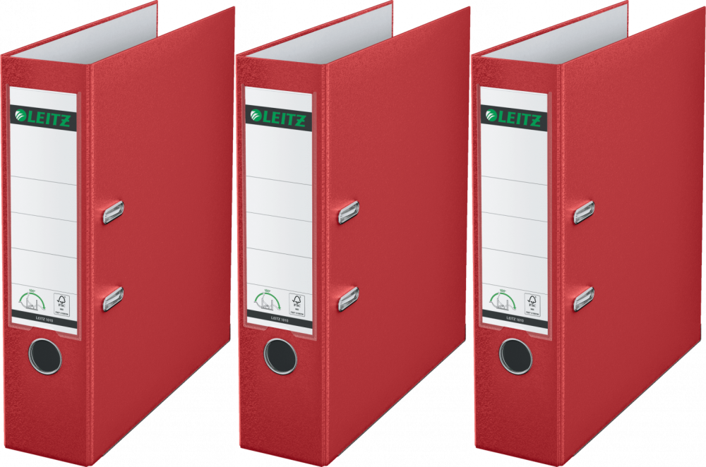 3x Segregator A4 Leitz 180°, 80mm, do 600 kartek, czerwony