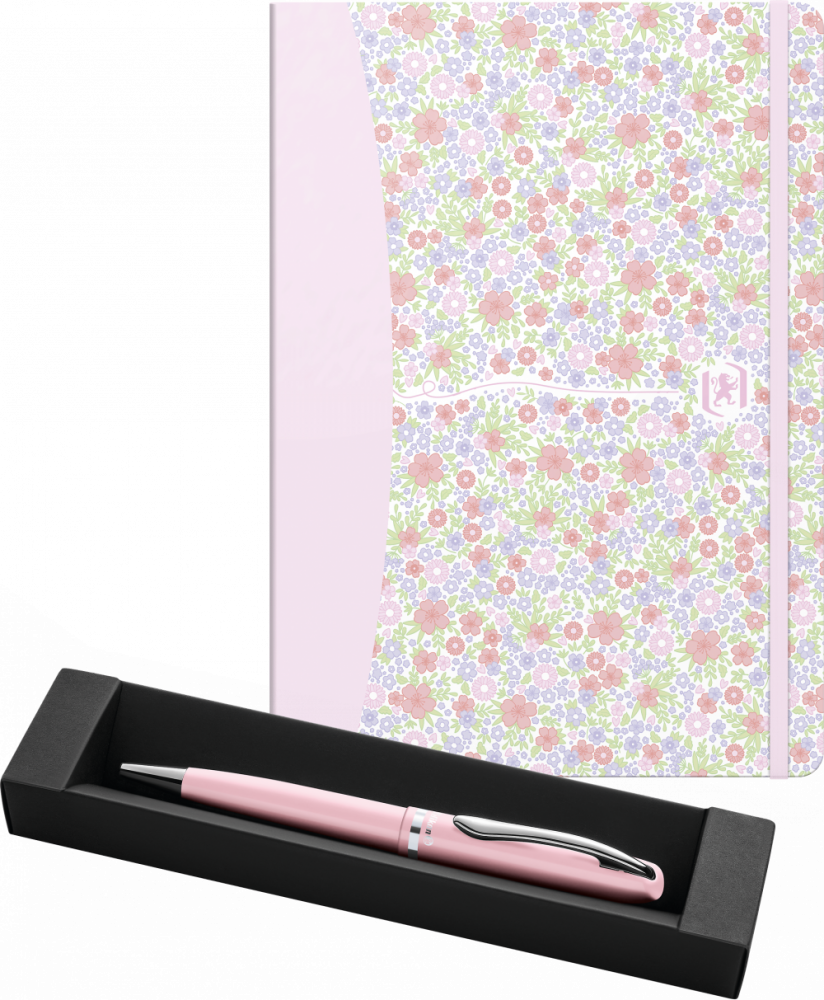 Zestaw: Notatnik w linie Oxford Floral, A5 + Długopis Pelikan Jazz Pastel Rose, niebieski