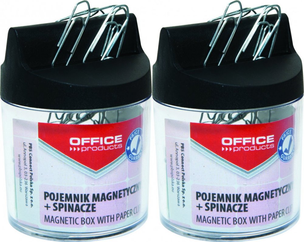 2x Pojemnik magnetyczny na spinacze Office Products, okrągły, ze spinaczami, transparentny