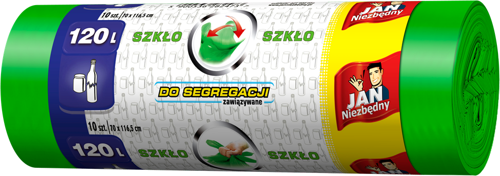 Worki na śmieci Jan Niezbędny, na szkło, 120l, 10 sztuk, zielony