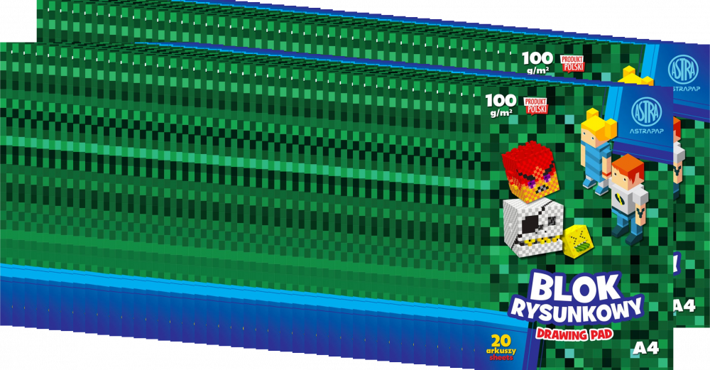 100x Blok rysunkowy Astrapap Pixel, A4, 100g, 20 kartek, biały