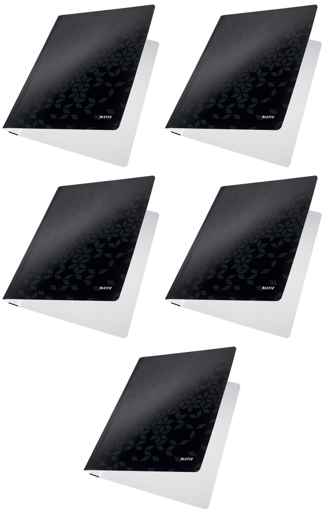 5x Skoroszyt kartonowy bez oczek Leitz Wow, A4, do 60 kartek, 300g/m2, czarny